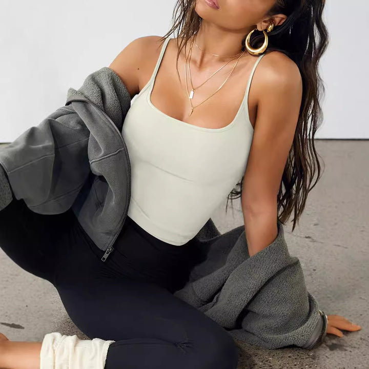 Damen ärmelloses Ripp-Tanktop mit flexibler Passform und dekorativen Raffung Drune