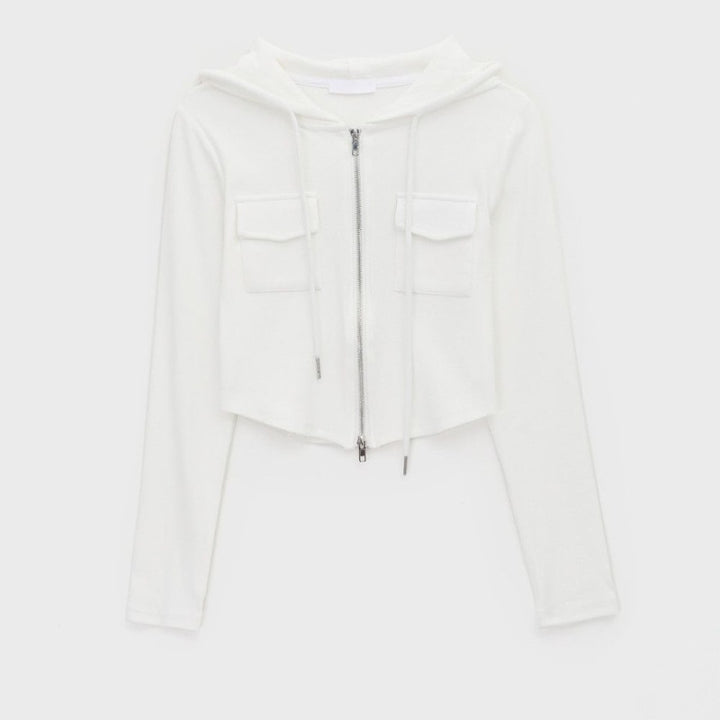 Damen cropped Freizeitjacke mit Reißverschluss und Kapuze Drune