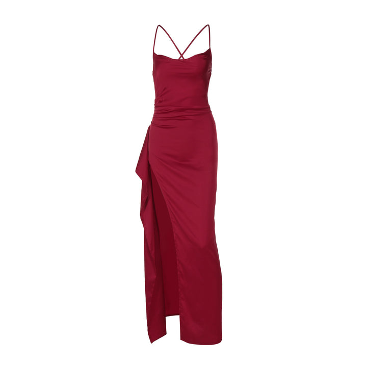 Damen Elegantes Satin-Maxikleid mit verführerischem Schnitt Drune
