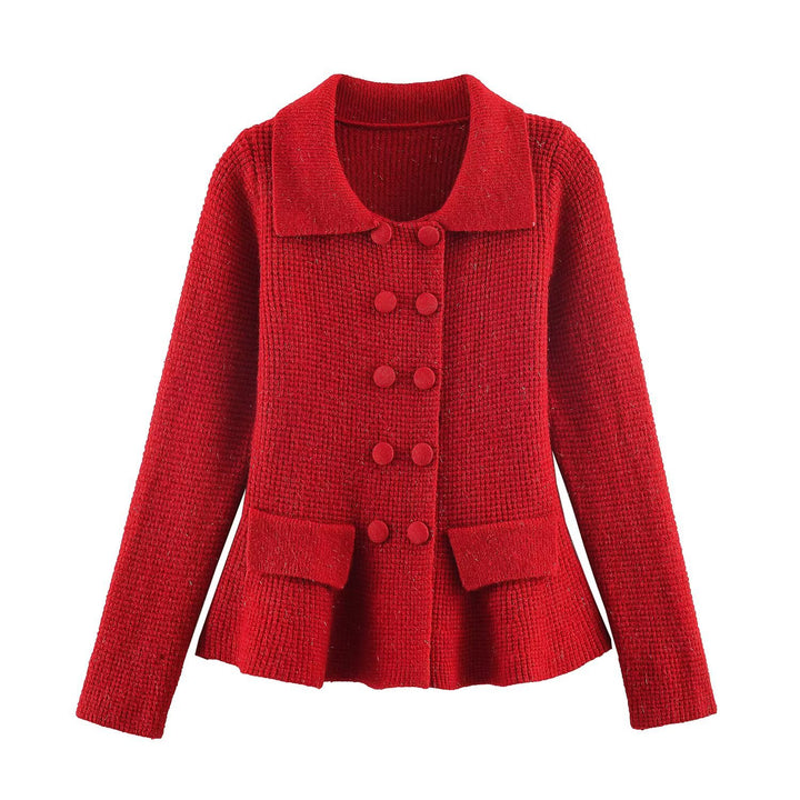 Damen Doppelreihige Bouclé-Jacke mit Schößchen, aufgesetzten Taschen und Hemdkragen Drune