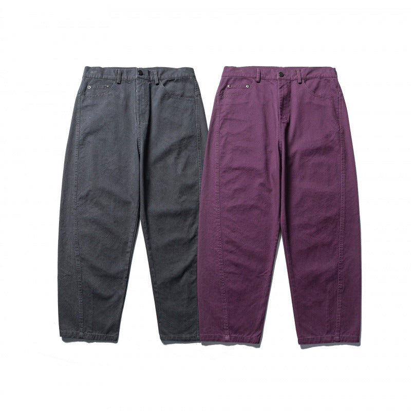 Herren Weite Tapered-Denimhose mit hoher Taille und markanten Schrittabnähern Drune