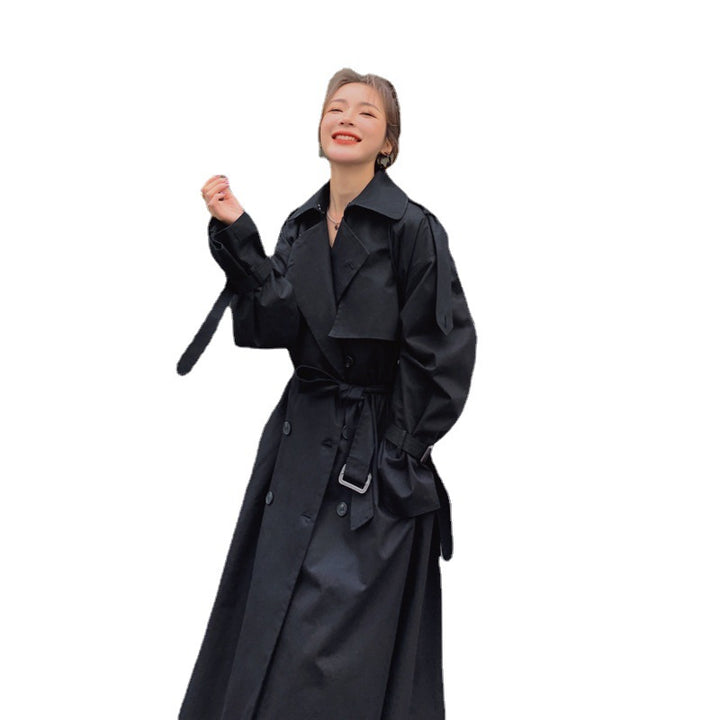 Damen Langer doppeltreihiger Trenchcoat mit Taillengürtel, Sturmklappe und weitem Oversize‑Schnitt Drune