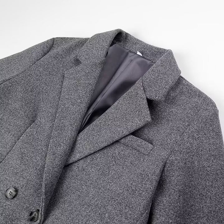 Damen Longline-Mantel aus Bouclé‑Wollmix mit schmaler Taillierung und zweireihiger Knopfverarbeitung Drune