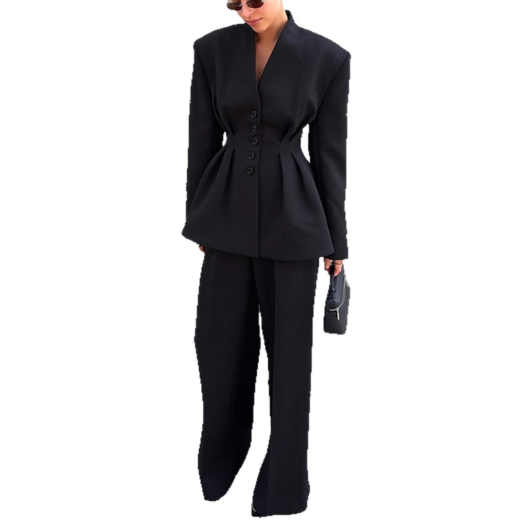 Damen Eleganter Blazer-Hosenanzug mit taillierter Silhouette und klassischen Knopfdetails Drune