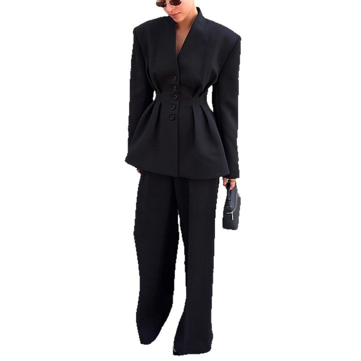 Damen Eleganter Blazer-Hosenanzug mit taillierter Silhouette und klassischen Knopfdetails Drune