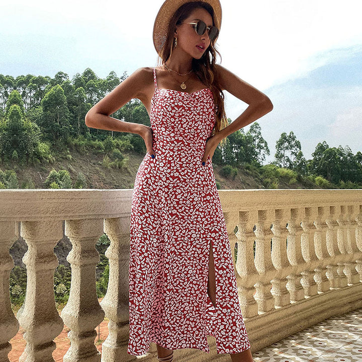 Damen Maxikleid mit floralem Design und seitlichem Schlitz Drune