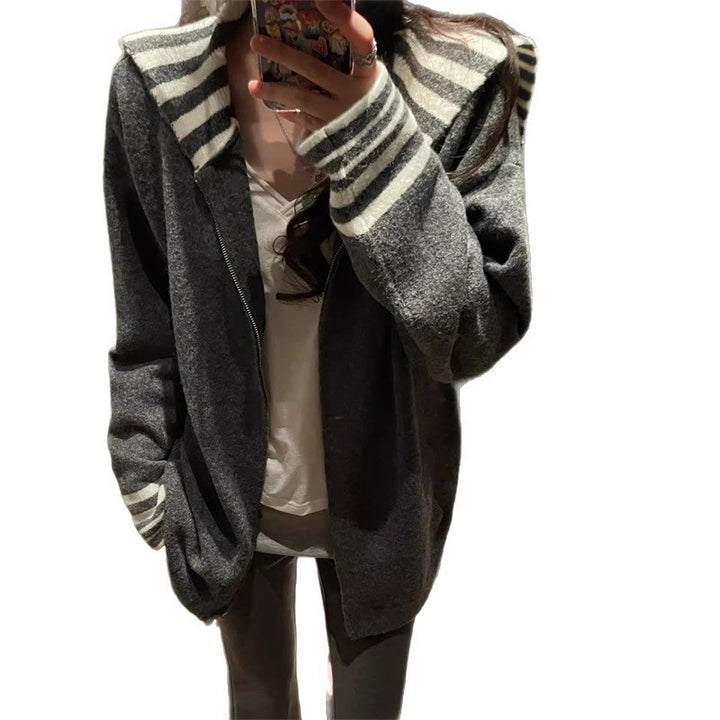 Damen modischer Casual Cardigan mit gestreiften Ärmelabschlüssen Drune