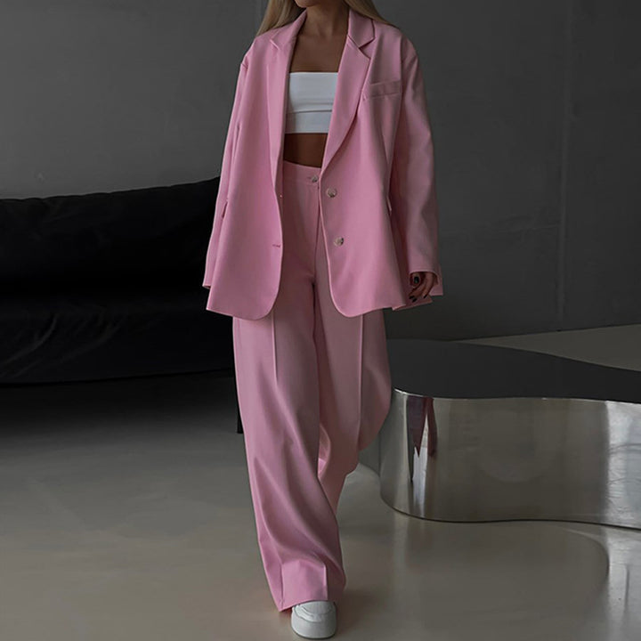 Damen elegantes Zweiteiler-Set mit oversized Blazer und weiter Hose Drune