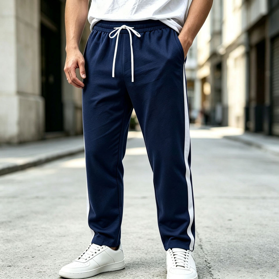Herren Jogginghose mit seitlichem Kontraststreifen, elastischem Bund und Kordelzug Drune