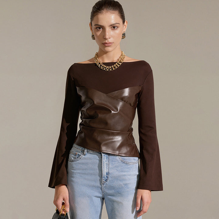 Damen Oberteil mit ausgefallenem Wickeldesign und eleganten Trompetenärmeln Drune