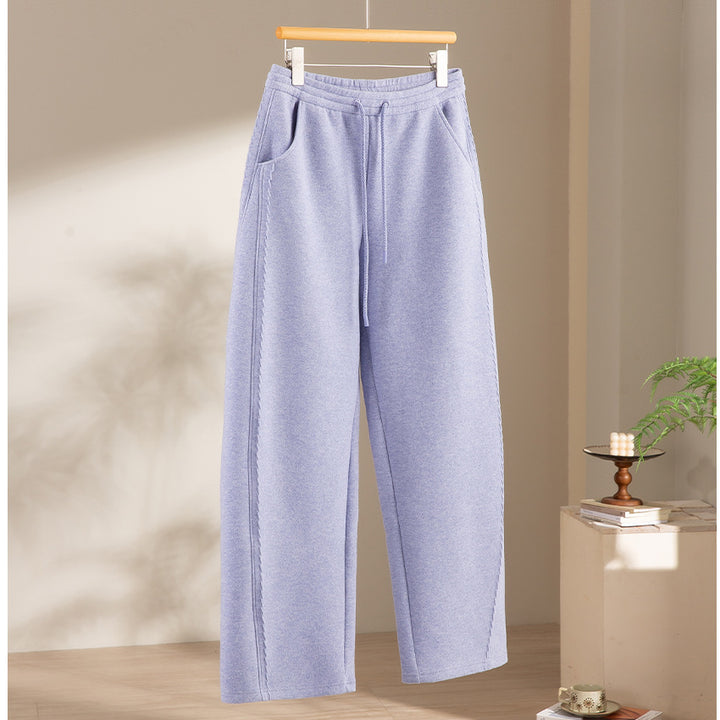 Damen Relaxed-Fleece-Hose mit hoher Taille, Tunnelzug und dekorativer Seitennaht Drune