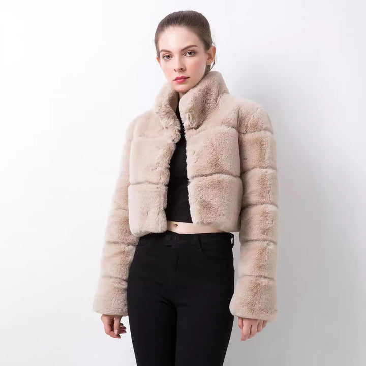 Damen modische kurze Kunstpelzjacke Drune