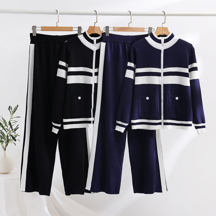 Damen sportliches Strick-Jacke und Hose Set Drune