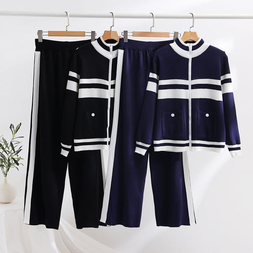 Damen sportliches Strick-Jacke und Hose Set Drune