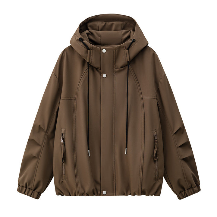 Herren Leichte Kapuzen-Utility-Übergangsjacke mit wasserabweisender Außenhülle und elastischem Saum Drune