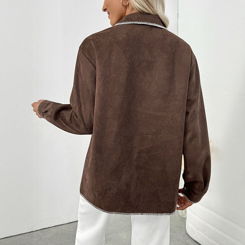 Damen lässige Jacke mit kontrastierendem Näht Drune