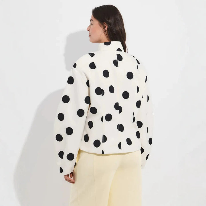 Damen Gepunktete Stehkragen-Bluse mit Oversize-Ärmeln und kastiger Cropped-Silhouette Drune