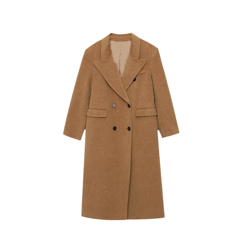 Damen eleganter Wollmantel mit doppelter Knopfleiste und strukturiertem Design Drune