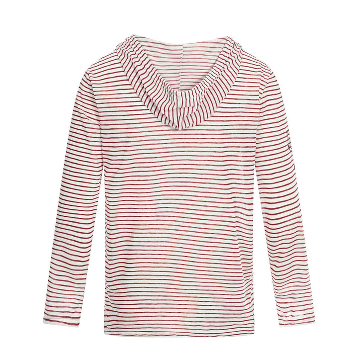 Damen Leichtes Kapuzen-Longsleeve mit V-Ausschnitt, Streifenmuster und Vintage-Print Drune