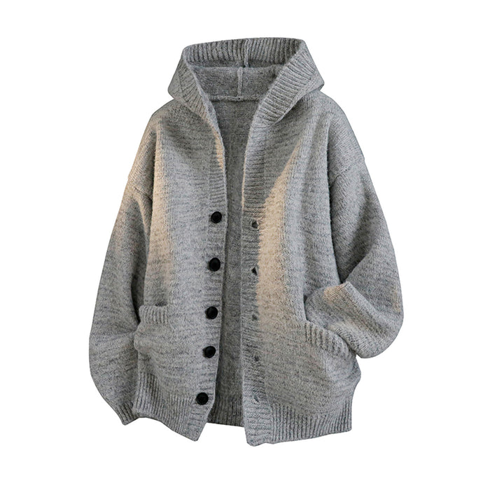 Damen Gemütliche Strickjacke mit Kapuze und Knöpfen Drune