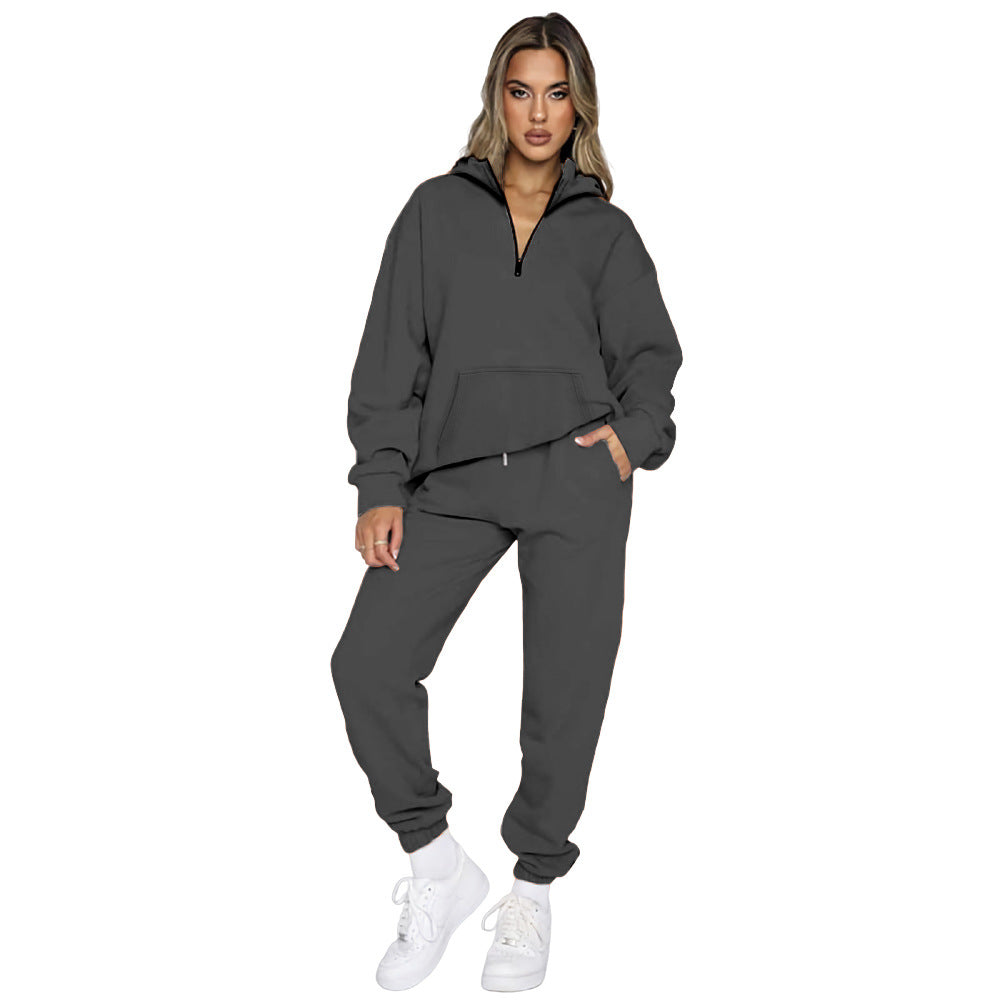 Damen bequemer Sweatanzug mit modernem Reißverschluss und praktischen Taschen Drune