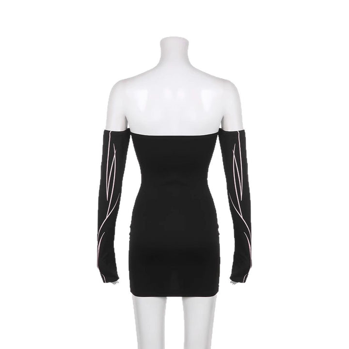Damen elegantes Off-Shoulder Kleid mit langen Ärmeln Drune