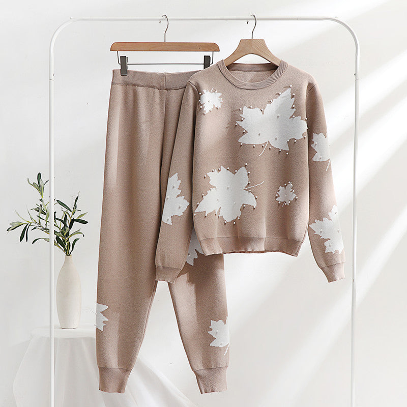 Damen Freizeit-Loungewear-Set mit floralem Design und elastischem Bund Drune