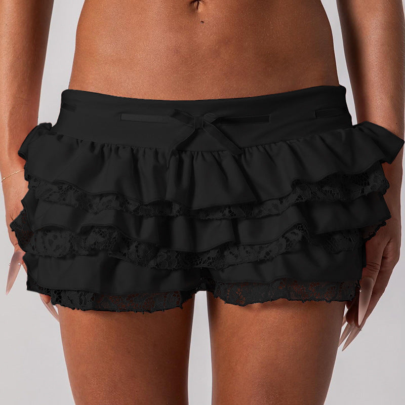 Damen Rüschenrock mit elegantem Satin-Finish und Spitzenbesatz Drune