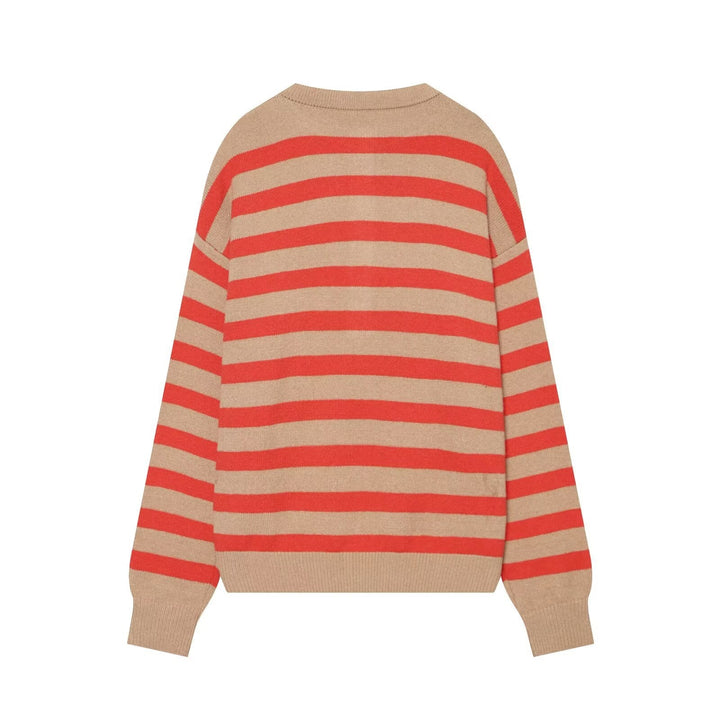 Damen Gestreifter Strickpullover mit Henley-Knopfleiste Drune