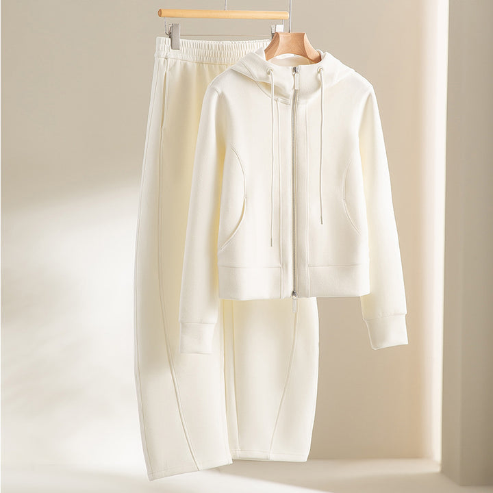 Damen Kurze Kapuzen-Sweatjacke mit Zwei-Wege-Reißverschluss und Kängurutaschen Drune