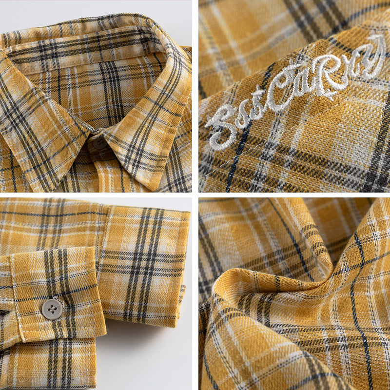 Unisex Lockerer Flanell-Buttondown im Overshirt‑Schnitt mit abgerundetem Saum Drune