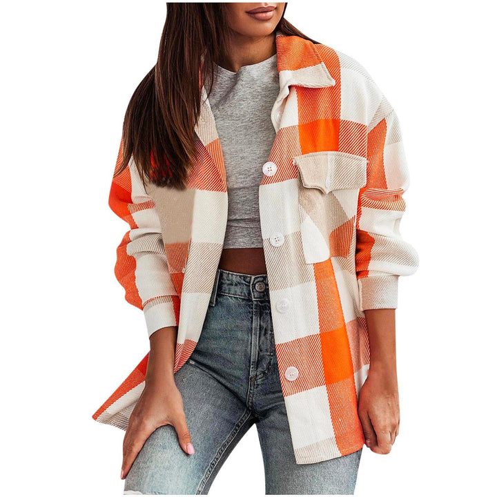 Damen Karierte Überhemdjacke mit Brusttaschen Drune