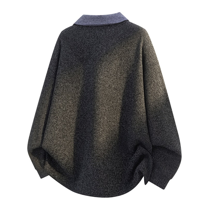 Unisex Oversize-Strickpullover mit kontrastierendem Polokragen und Halbsteg-Knopfleiste Drune