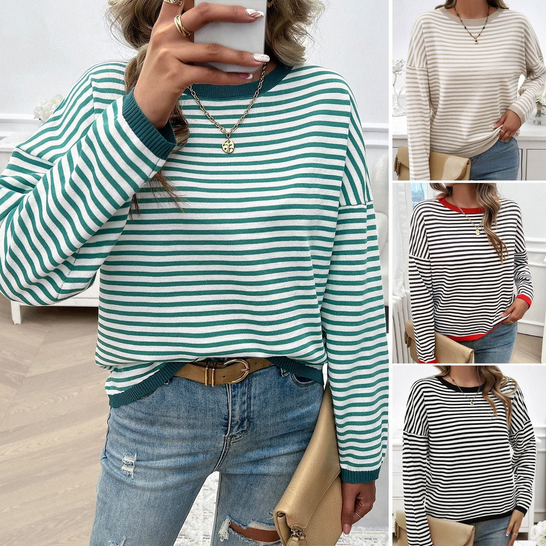 Damen Lässiger Streifenpullover mit Farbigen Akzenten Drune