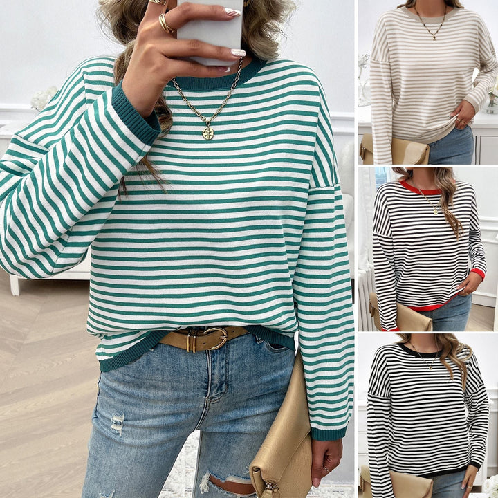 Damen Lässiger Streifenpullover mit Farbigen Akzenten Drune