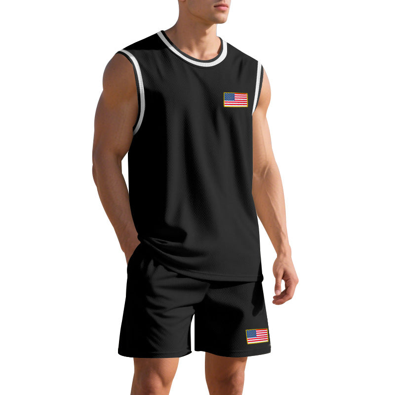 Herren Sportliches Trainingsset mit atmungsaktivem Mesh-Gewebe und modernen Flaggen-Details Drune