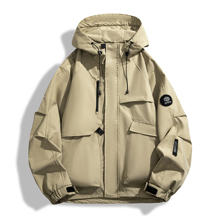Herren Wasserabweisende Utility-Outdoorjacke mit Kapuze, Mehrfachtaschen und winddichter Membran Drune