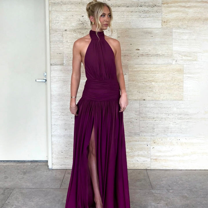 Damen Elegantes Maxikleid mit hochgeschlossenem Design und verführerischem Schlitz Drune