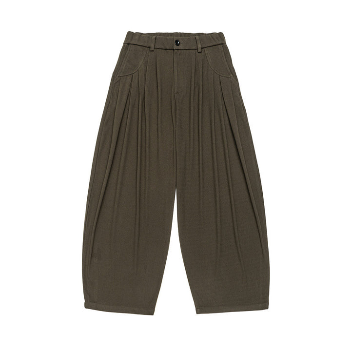 Damen Weite High‑Waist Plissee-Culotte-Hose mit Bundfalten und Gürtelschlaufen Drune