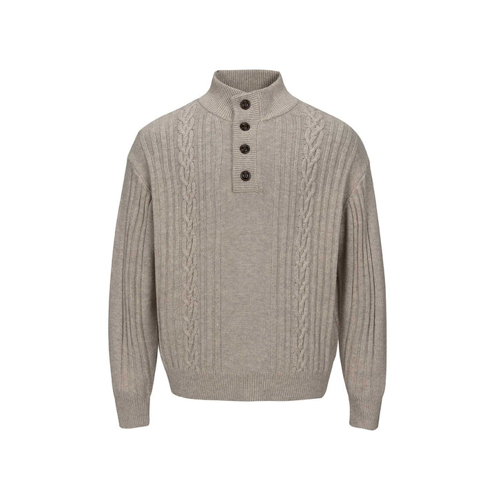 Herren Grobstrukturierter Strickpullover mit Stehkragen und Knopfleiste Drune