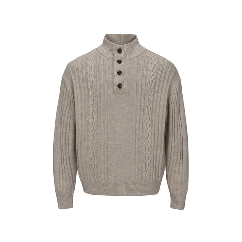 Herren Grobstrukturierter Strickpullover mit Stehkragen und Knopfleiste Drune
