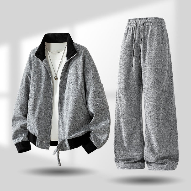 Herren komfortabler oversized Freizeit-Trainingsanzug mit Reißverschlussjacke und weiten Jogginghosen Drune