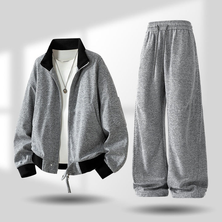 Herren komfortabler oversized Freizeit-Trainingsanzug mit Reißverschlussjacke und weiten Jogginghosen Drune