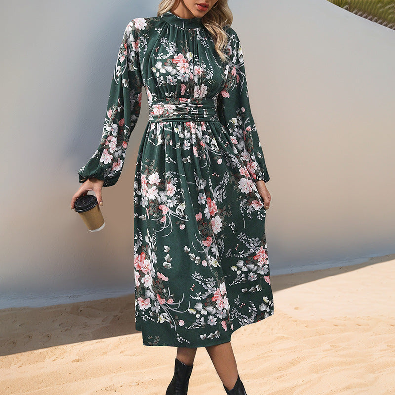 Damen Maxi-Kleid mit elegantem floralem Design und Rüschendetails Drune