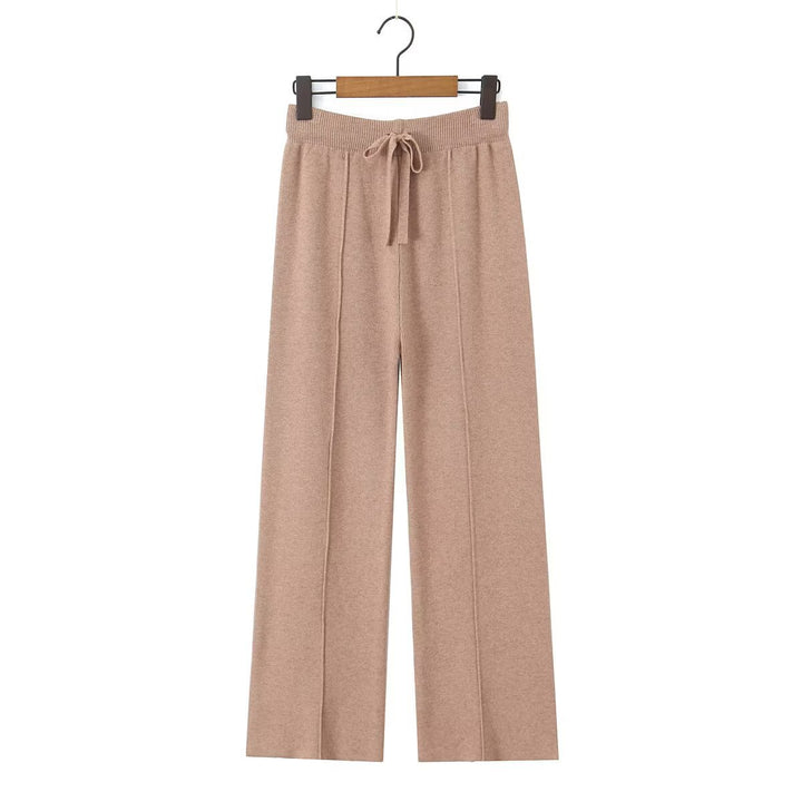 Damen Weite Strickhose mit Rippbund, Tunnelzug und Bügelfalte Drune