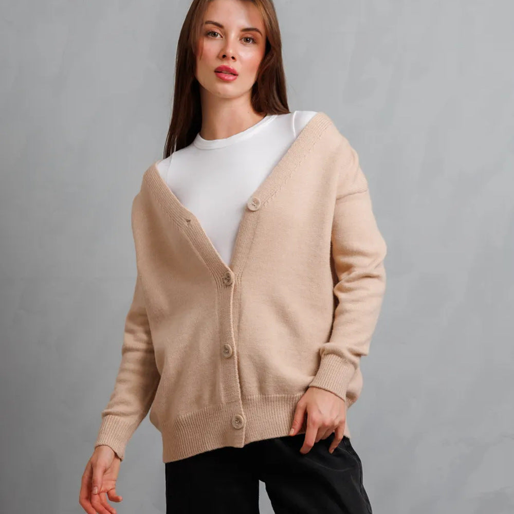 Damen Strickjacke mit Knöpfen und tiefem V-Ausschnitt Drune