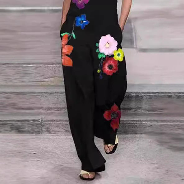 Damen Modischer Jumpsuit mit floralem Design und praktischen Taschen Drune