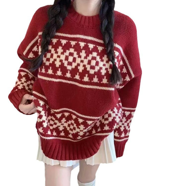 Damen Grobstrickpullover mit auffälligem Norweger-Muster Drune
