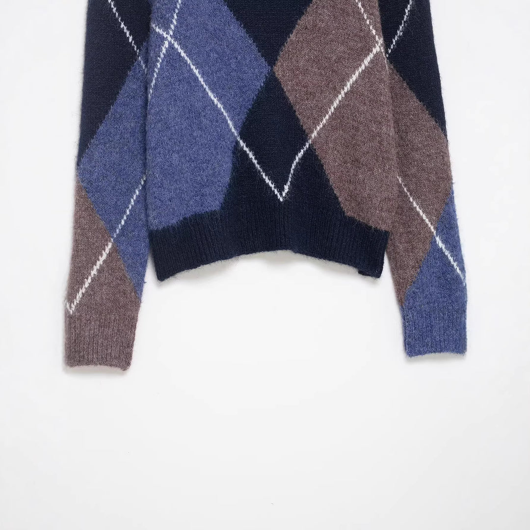 Damen Oversized Rautenstrickpullover mit Mohaireffekt Drune
