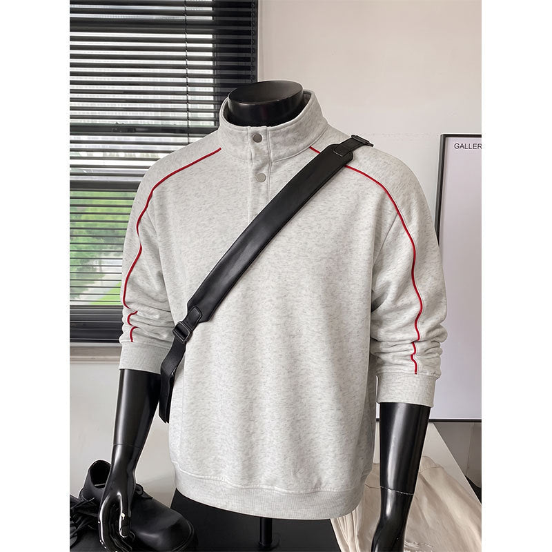 Herren Sweatshirt mit Stehkragen, Druckknopf‑Halbleiste und kontrastierender Schulterpaspel Drune